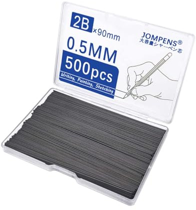 MROOFUL Mina di ricarica per matita da 0,5 mm, 2B, confezione da 500 pezzi, colore nero, resistenti alla rottura, per studenti e professionisti (0,5 mm)