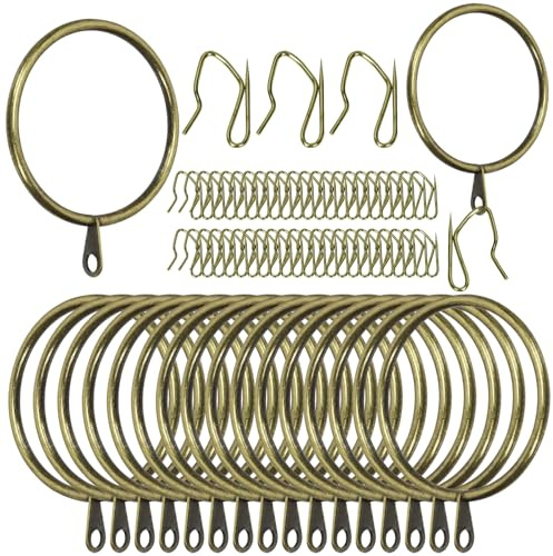 Swpeet Set di 60 anelli per tende in metallo color bronzo, diametro interno 50 mm, con ganci per tendaggi pin-on, kit assortito, ganci per tende scorrevoli in metallo, per tende da doccia