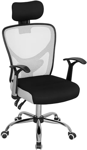 Vinsetto Silla de Escritorio Giratoria Silla de Oficina con Altura Ajustable Respaldo Reclinable Reposacabezas Regulable y Soporte Lumbar Tapizado en Malla Transpirable Gris