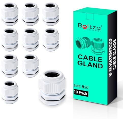Boltza Vit kabelgenomföring i nylon – IP68 vattentät kabelanslutning för elektriska höljen, kopplingsboxar, utomhusbruk – ledningsförband – 10-pack (M30)