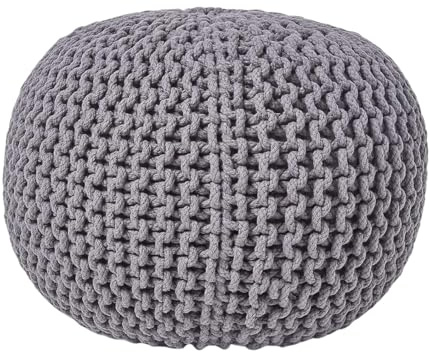 Laam linen Round Chunky Handmade Knitted Pouffe Footstool Bean Large 50x50x30cm, 100% Cotton Filling for Living Room Stool, Suitable For Resting Feet Knitted Pouffe (Charcoal)