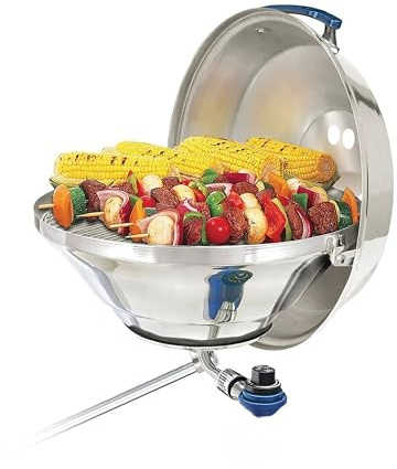 Magma A10-215 Marine Kettle Portable Gas Grill - Stainless Steel BBQ for Boats - Wind-Resistant Design, Safe Propane Connection, Stay Cool Handle - 17 Diameter