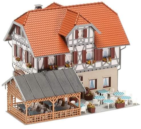 Faller FA130438 - Gasthaus Sonne mit Laube, 18.5 x 7.7 x 27.9 cm, Orange, Braun und Grau