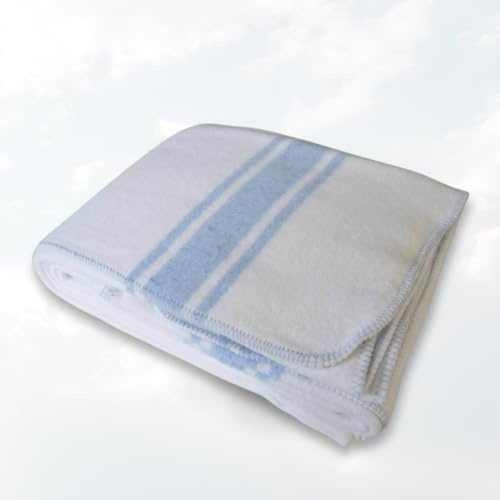 Manta Algodón Mallorquina para Cama o Sofá, Manta de Tacto Suave Ideal para Primavera, Relax o Yoga de algodón Reciclado Hecho en España 160x220 -Blanca/Raya Azul