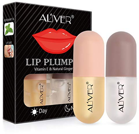 Lip Plumper Gloss - Natural Lip Plumper,Plumper Set Contains Day and Night Lip Gloss -Clear Lip Plump Gloss-Enhancer for Fuller & Hydrated Lips | Give Volume,Moisturize