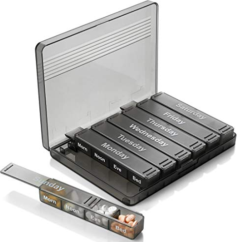 MEDca Pillendose für 7 Tage mit 4 Fächern pro Tag, große Pillendose für Medikamente, Pillen, Vitamine und Nahrungsergänzungsmittel