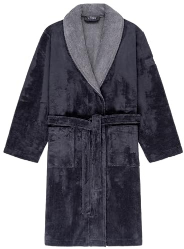 LOOKS BY WOLFGANG JOOP Bademantel L, Bademantel Unisex Frottee, Morgenmantel grau mit Schalkragen, hochwertige Baumwollmischung