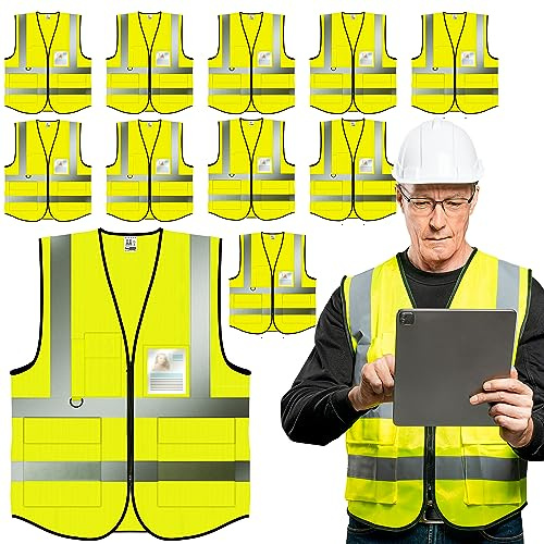 PeerBasics Safety Vest 10 Pack, Yellow, ANSI Class 2, Reflective, For Men Women Unisex, With Pockets Zipper, Breathable Mesh (XX-Large)