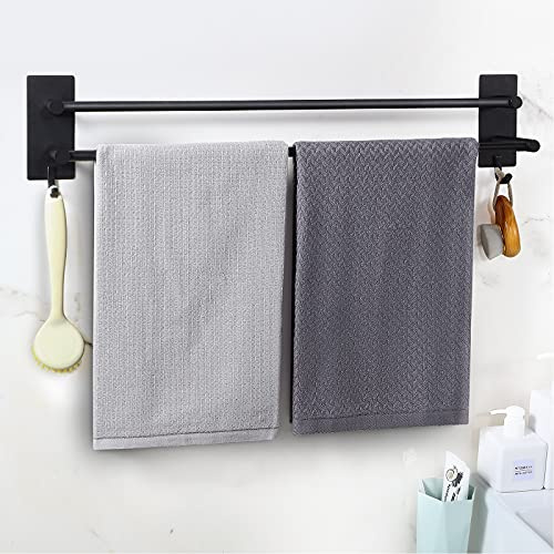 JS handdukshållare utan borrning 60 cm handduksstång badrum svart dubbel, självhäftande handdukshållare rostfritt stål rostfri badhanddukshållare med 2 handdukskrokar badrum, duschvägg, kök