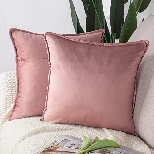 Madizz 2er Set Samt Dekorativ Zierkissenbezüge Luxus Stil Kissenbezug für Sofa für Schlafzimmer Rosa 50x50 cm Quadrat