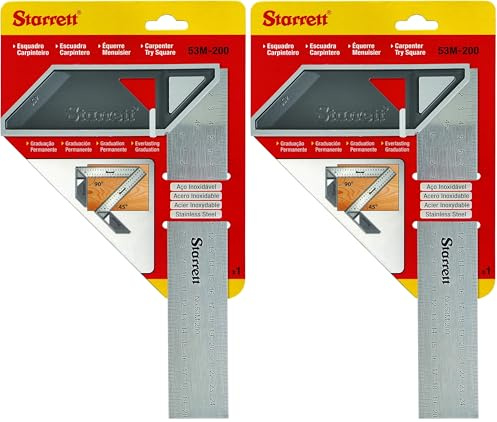 Starrett K53M-200-S Carpenters Try Square for Woodworking – 200mm Metric Set Square (Pack of 2), Silver