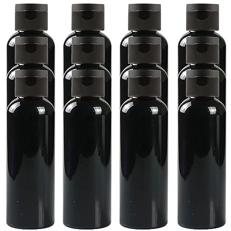BPZXL 12 Pezzi 100 ml Nero plastica vuota ricaricabili da viaggio bottiglie vuote con Tappo Flip Top Nero per shampoo, creme lozioni, detergente per il viso o altri cosmetici cremosi poiché.