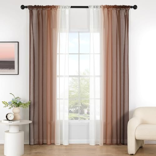 MIULEE Tende Voile Trasparenti Sfumato per Soggiorno Camera da Letto Bagno Cucina Camera da Tenda Finestra Balcone Casa con 2 Pannelli 140X160CM Marrone Chiaro