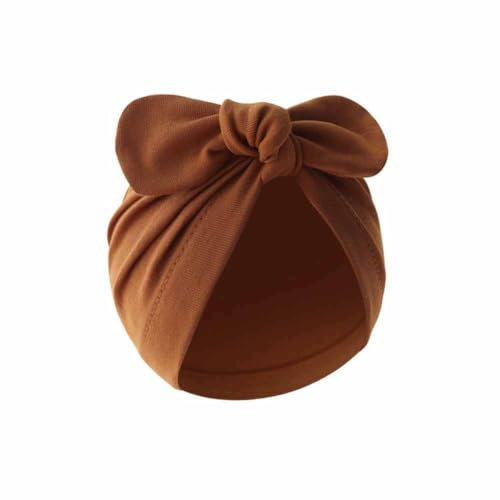 Yurosiay Neugeborenen Mütze Mit Schleife - Weiche Stretch Baumwolle Erstlingsmütze 0-12 Monate - Turban Hut Headwrap Knotenmütze für Jungen Mädchen 17×17cm Braun