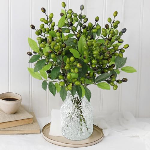 SOMYTING 5 Bunches Artificial Olive Branches With Fruits and Stems for Vase Bouquets, Wedding Floral Arrangement and Greenery Decor (Green Olive)