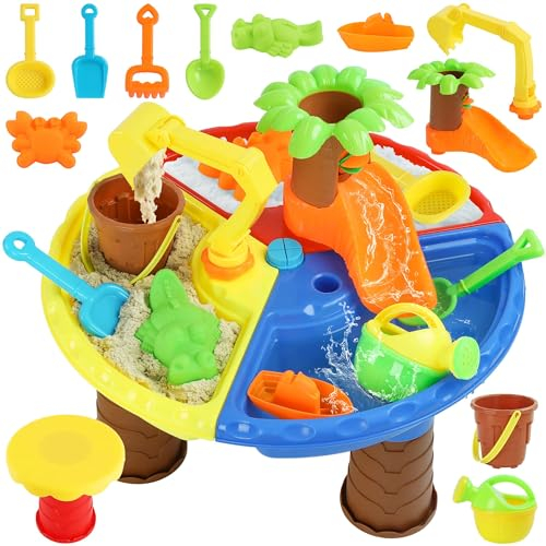 GirlDiary Sand Wasserspieltisch für Kinder 1-3 4 5, Sand und Wasser Tabelle Spielzeug, Wassertisch Kinder Outdoor 3-in-1 Strand Spielzeug Sommer Spielen Spielzeug für Jungen Mädchen Alter 3-8+