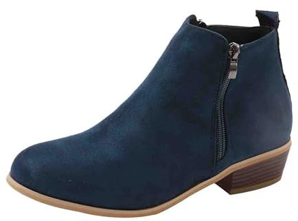 Stivali in pelle da donna eleganti con tacco, stivaletti da donna Chelsea, comodi stivali da equitazione, imbottiti, caldi, con chiusura lampo laterale, da donna, leggeri, stile retrò, Blu, 41 EU