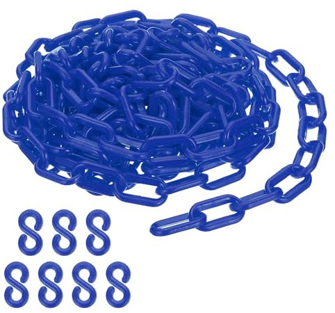 PATIKIL Cadena de plástico azul, 16pcs 6 mm Cadena de barrera de seguridad para control de multitudes, estacionamiento, cerca, puerta, concierto