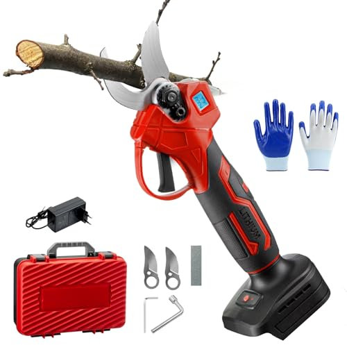 Sin Batería, Tijeras de Podar Eléctricas para Makita, Diámetro de Corte de 15-30 mm con Display, Herramientas Jardineria, Tijeras de Vino, para Jardinería, árboles Frutales, Viñedos (Rojo)