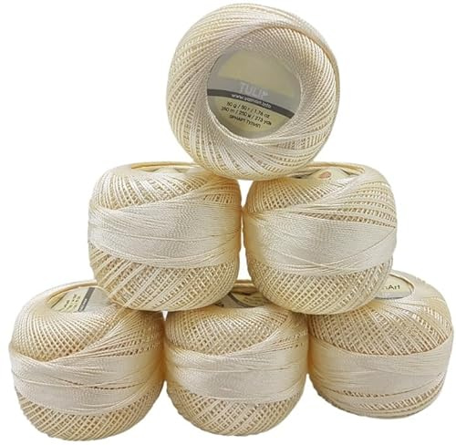300 Gramm Ilkadim Export Tulip Seide Garn Mikrofaser, 6 x 50 Gramm Satin Garn glänzend, Filetgarn einfarbig (creme 402)