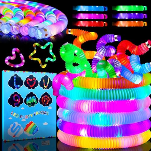YESLUSY Knicklicht Pop Tubes, 12 Stück LED Pop Tubes Fidget Toys, Bunt Sensorik Spielzeug Pop Röhren, Knicklichter Armbänder Party Deko Set, kindergeburtstag gastgeschenke, Festival Zubehör