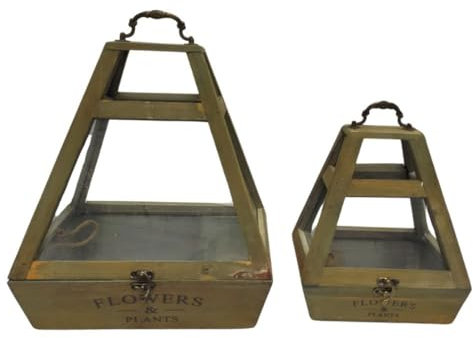 Set di 2 mini serre da interni piramide in legno naturale e vetro