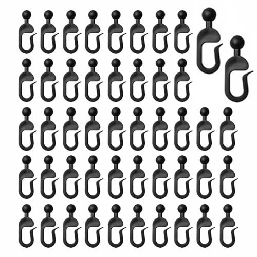 50 Stück Kunststoff-Haken für Pavillon-Vorhänge und Moskitonetze, schwarze Vorhangschienenhaken, Pavillon-Zubehör, leichtgängig, rostfrei, vielseitig einsetzbar