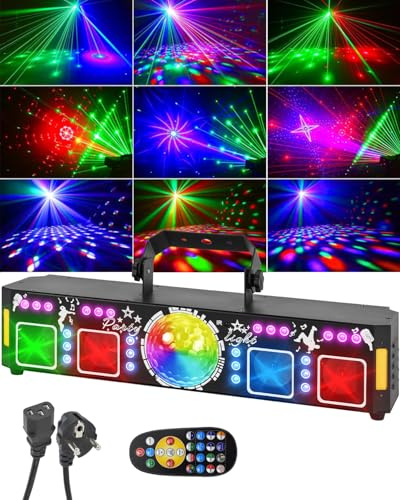 OUUTMEE 7 in 1 Musikgesteuertes Partylicht Discolicht，LED+RGB Lichteffekt