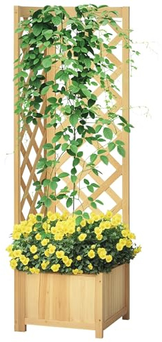 Outsunny Jardinera con Enrejado de Madera Esquina 40x40x145 cm Natural