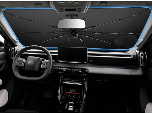 SHAOHAO Compatible con Citroën C3 e-C3 CC21 2024 2025 2026 Parasol para parabrisas de coche Sombrilla para el coche Almacenamiento sencillo Asa con cordón Protección UV Accesorio de parasol