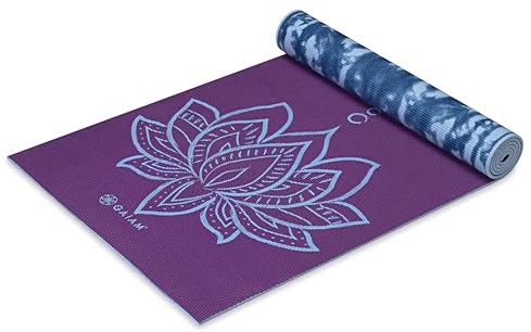 Gaiam Premium Print Reversible Yoga Mat, Purple Lotus, 6mm