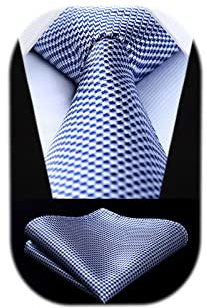 HISDERN Blue Ties for Men Houndstooth Silk Woven Tie Formal Business Neckties Handkerchief Wedding Party Luxury Necktie and Pocket Square Set