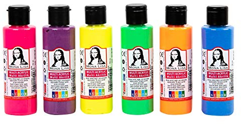südor kırtasiye 1955 Monalisa Acrylfarben Set mit 6 Farben (Neon) 70 ml zum Malen auf Holz Stein und Leinwand für Erwachsene Hobbymaler und Studenten