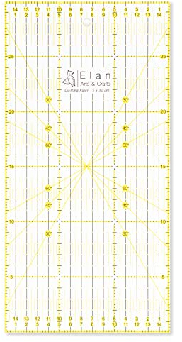 Elan Patchwork Lineal 30x15 CM, Quilt Lineal 30 x 15CM, Schneiderlineal 30 CM, Nählineal, Quilting Ruler, Stofflineal