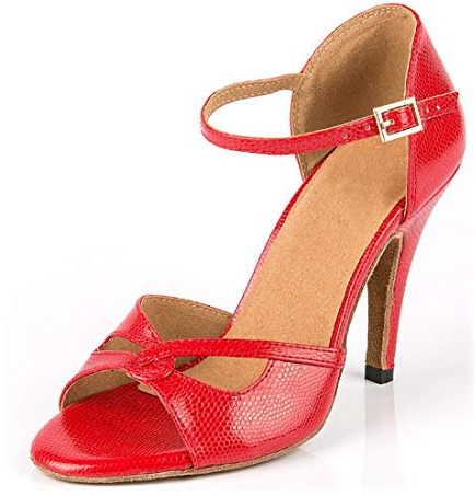 MINITOO Damer latin salsa peep tå stilett klackskor syntetiska dansskor bröllop sandaler L279, röd, 37.5 EU