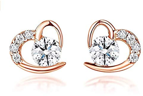 Kaguyo silver earrings for women, rose gold plated 925 sterling silver Amethyst clear Zircons Love heart Stud Earrings for women girls birthday gift(rose gold earrings)