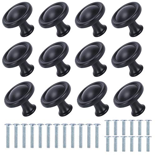 KAILEE 12pcs Pomelli per Mobili Moderni per Cucina Pomelli per Cassetti Neri in Lega Pomolo per Mobile 30mm + 24pcs viti 22mm/30mm