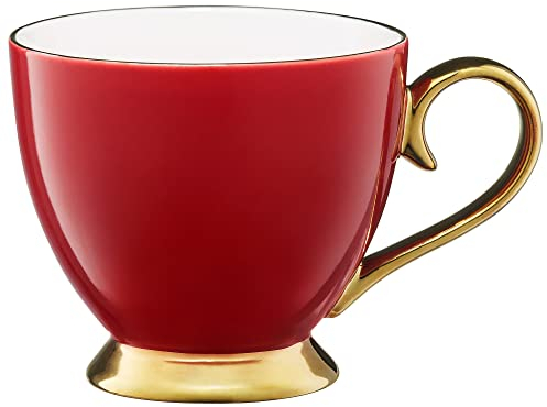 AMBTION Porzellanbecher rot gold 400 ml Porzellantasse auf Füß XXL Tasse Kaffee Tee Latte Macchiato elegant Royal