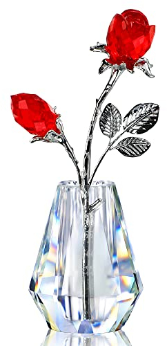 Red Crystal Double Rose Bouquet Figurine Home Wedding Decor