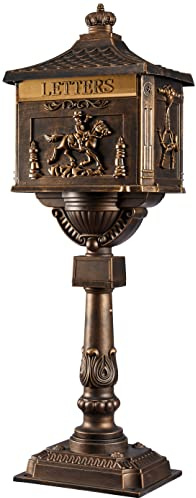 ZOTORUN Mailbox Rustproof Cast Aluminum Locking Security Post Mount Mail Box, Large, Bronze