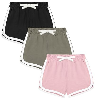 KEREDA Kurze Hose Mädchen Shorts Kinder Sporthose Sommer Turnhose Radlerhose 7-12 Jahre 2/3er-Pack Schwarz/Grau/Rosa 8-10 Jahre