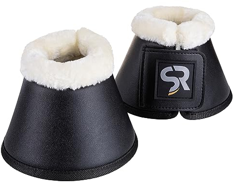 SUNRIDE Hufglocken mit Fell (2er Set) - für Pferde - aus Leder und Neopren - zum Schutz vor Ballentritten (S (Shetty & Pony), schwarz)
