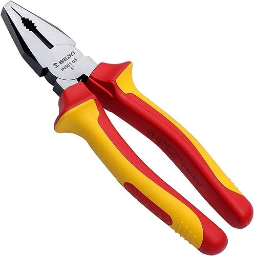 WEDO Professionale Lineman Pinze Isolata a norma VDE fino a 1000 V,Pinza universaleda 8 pollici,lunghezza 200 mm,acciaio al vanadio cromo,Pinze combinate,Certificazione GS,IEC 60900