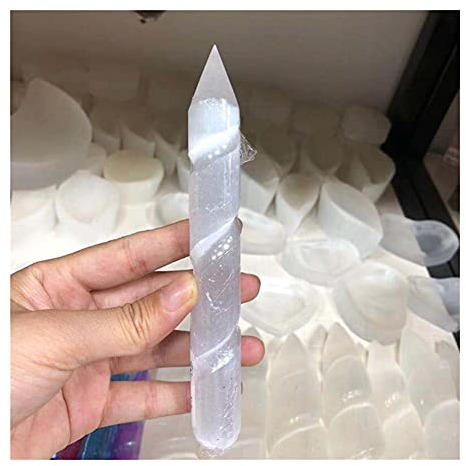 AOHRO Cristal Natural en Bruto Regalo for la Familia Nueva Piedra Preciosa Espiritual Varilla Espiral Natural Punto de Varita de selenita Blanca for Cristal de Piedra de la Suerte Reiki