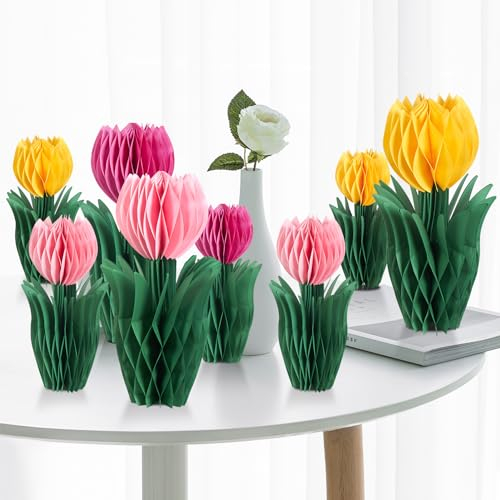 SUNBEAUTY 8 Stück Tulpen Wabenbälle Dekoration Rosa Orange Papier Blumen Tischdekoration für Hochzeit Home Hotel Frühling Party Deko