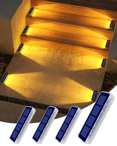 DetarZinLED Solar Bodenleuchten Aussen, 4 Stück Solarlampen für Außen Garten IP68 Wasserdicht, Warmweiß LED Treppenbeleuchtung Außen, Solarleuchten für Treppe, Boden, Auffahrt, Stufen, Weg, Terrasse