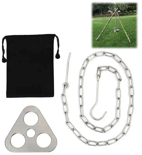 Equipo de Parrilla de Trípode para Fogata,Parrilla del Trípode Que Acampa Colgante,Placa de Soporte de Fogata Portátil de Acero Inoxidable,Cocinar Al Aire Libre Utensilios de Cocina Colgantes