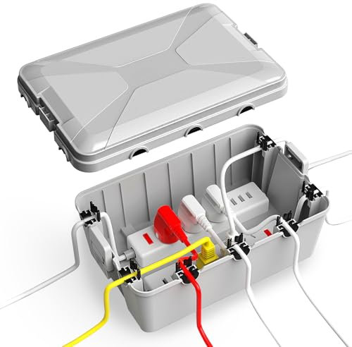Scatola per cavi impermeabile IP54, impermeabile per esterni, Qrganizer, scatola di collegamento per esterni, scatola di gestione dei cavi, protegge prese, spine, prese 32 x 21 x 13 cm, grigio