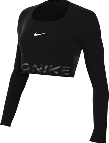 Nike Women's Pro Dri-Fit Cropped Long Sleeve Top, Black/Charcoal/White, Medium