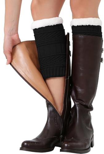 Nanxson Calentadores de punto Invierno Media Pantorrilla Calcetines Cubre Rodilleras para Mujeres Niñas Fiesta Yoga Ballet Danza Skatin Accesorios (Negro)